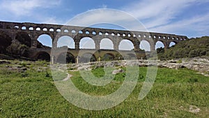 Majestic Pont du Gard aqueduct in sunny Provence