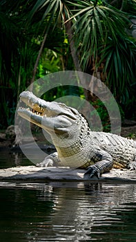 Majestic prehistoric vibe captured as a big crocodile basks idly