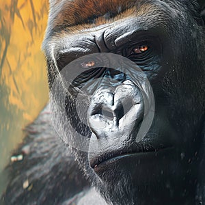 Majestic presence silverback gorillas face close up with penetrating eye contact