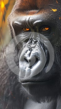 Majestic presence silverback gorillas face close up with penetrating eye contact