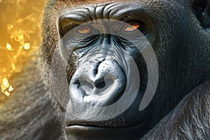 Majestic presence silverback gorillas face close up with penetrating eye contact
