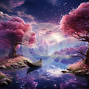 Majestic Purple Sky and Crystal Trees: A Surreal Landscape