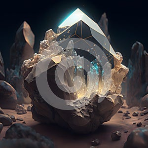 majestic quartz stone and glass, mysterious cave with precious stones