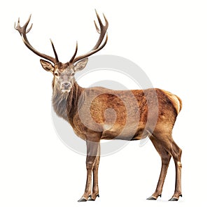 Majestic Red Deer Stag Isolated on White