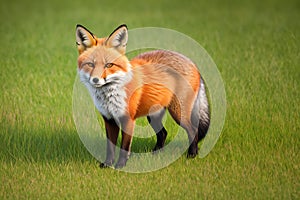 The Majestic Red Fox on a Lush Green Field.AI Generated