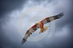 majestic red kite against stormy sky backdrop