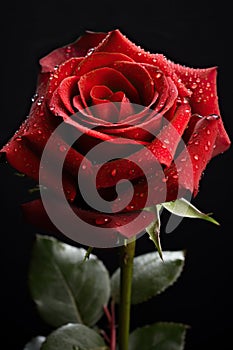 A majestic red rose, with velvety petals that exude a rich, heady fragrance. A symbol of love, passion, and devotion photo