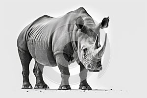 Majestic Rhino Standing Proudly on White Background for Posters and Web.