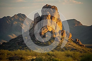 Majestic Rock Formation in Golden Desert Landscape photo
