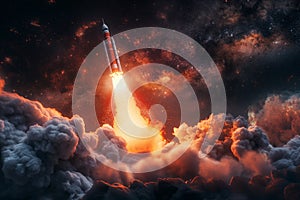 Majestic rocket launch under starry night sky