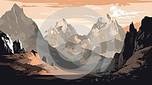 Majestic Rocky Mountain Landscape Illustration
