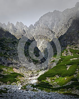 Majestic rocky mountains of the High Tatras in Slovakia