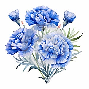 Majestic Romanticism: Blue Carnation Watercolor Painting And Vector Design