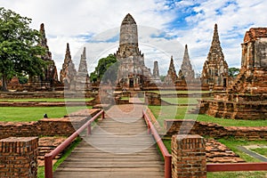 Majestic ruins of 1629 Wat Chai Watthanaram built by King Prasat Tong with its principal Prang (center) representing Mount