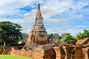 Majestic ruins of 1629 Wat Chai Watthanaram built by King Prasat Tong with its principal Prang (center) representing Mount