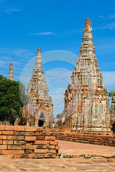 Majestic ruins of 1629 Wat Chai Watthanaram built by King Prasat Tong with its principal Prang (center) representing Mount