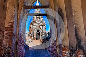 Majestic ruins of 1629 Wat Chai Watthanaram built by King Prasat Tong with its principal Prang (center) representing Mount