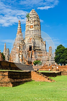 Majestic ruins of 1629 Wat Chai Watthanaram built by King Prasat Tong with its principal Prang (center) representing Mount