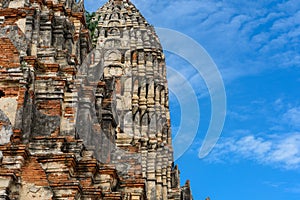 Majestic ruins of 1629 Wat Chai Watthanaram built by King Prasat Tong with its principal Prang (center) representing Mount