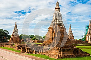 Majestic ruins of 1629 Wat Chai Watthanaram built by King Prasat Tong with its principal Prang (center) representing Mount