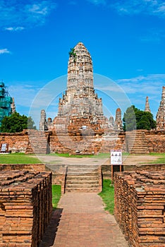 Majestic ruins of 1629 Wat Chai Watthanaram built by King Prasat Tong with its principal Prang (center) representing Mount