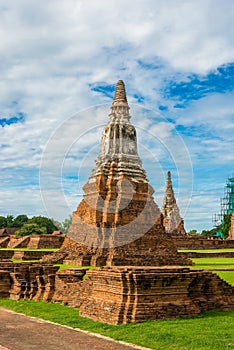 Majestic ruins of 1629 Wat Chai Watthanaram built by King Prasat Tong with its principal Prang (center) representing Mount