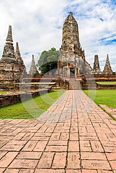 Majestic ruins of 1629 Wat Chai Watthanaram built by King Prasat Tong with its principal Prang (center) representing Mount
