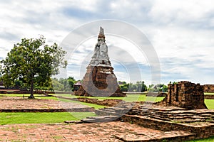 Majestic ruins of 1629 Wat Chai Watthanaram built by King Prasat Tong with its principal Prang (center) representing Mount