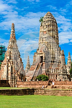 Majestic ruins of 1629 Wat Chai Watthanaram built by King Prasat Tong with its principal Prang (center) representing Mount