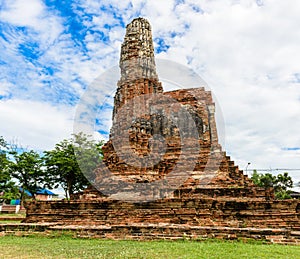 Majestic ruins of 1629 Wat Chai Watthanaram built by King Prasat Tong with its principal Prang (center) representing Mount