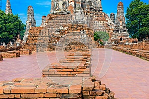 Majestic ruins of 1629 Wat Chai Watthanaram built by King Prasat Tong with its principal Prang (center) representing Mount