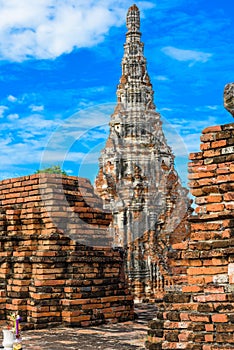 Majestic ruins of 1629 Wat Chai Watthanaram built by King Prasat Tong with its principal Prang (center) representing Mount