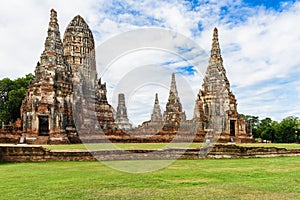 Majestic ruins of 1629 Wat Chai Watthanaram built by King Prasat Tong with its principal Prang (center) representing Mount