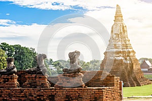 Majestic ruins of 1629 Wat Chai Watthanaram built by King Prasat Tong with its principal Prang (center) representing Mount