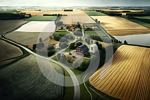 Majestic Rural Landscape: Aerial View. Generative Ai