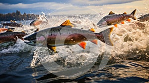 Majestic Salmon Spawning in a Beautiful River