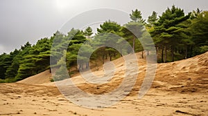 Majestic Sand Dune With Trees In Rainy Weather