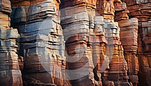 Majestic sandstone cliff, eroded rock formation, natural beauty generated by AI
