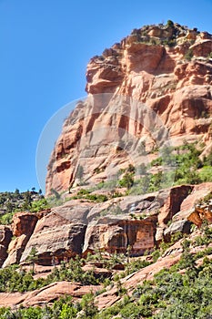 Majestic Sandstone Cliff in Sedona with Blue Sky