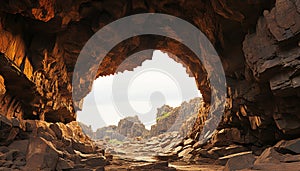 Majestic sandstone cliffs form a rough, eroded rock formation generated by AI