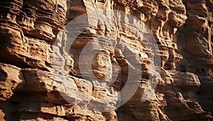 Majestic sandstone rock formation, eroded cliff, yellow sand pattern generated by AI