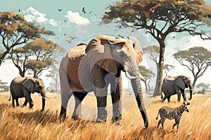 Majestic Savannah Elephants : The beauty of the African savannah.