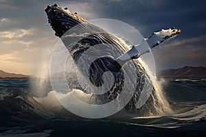 majestic scene with humpback whale breaching illustration