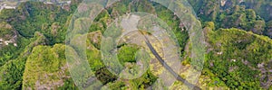 the majestic scenery on Ngo Dong river in Tam Coc Bich Dong view from drone in Ninh Binh province of Viet Nam BANNER