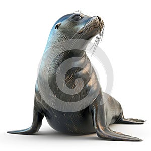 Majestic Sea Lion Resting on White Background photo