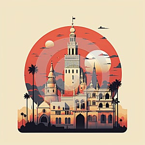 Majestic Seville: Minimal Illustration of Alcazar & Giralda Tower photo