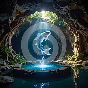 Majestic shark jumping out of water