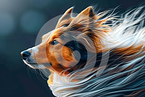Majestic Shetland Sheepdog with Flowing Mane in Wind, Vibrant Nature Background, Animal Portrait