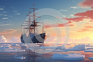 Majestic Ship cruising among sea ice. Generate ai