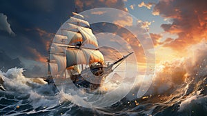 A majestic ship glides through the vast ocean photo